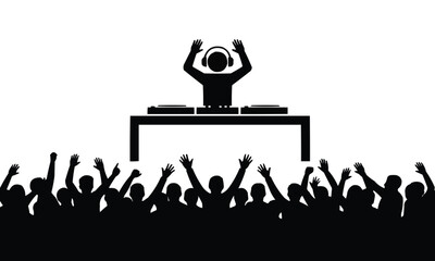 Dj entertaining crowd at party isolated on white background