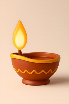 Isolated decorative diwali oil lamp with golden trim and stylized flame on neutral background, evoking cultural celebration, and auspicious