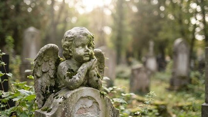 Weathered Angel Statue in Old Cemetery.