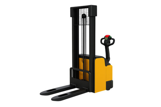 Yellow electric pallet stacker lifting warehouse equipment