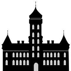 Silhouette of a castle with windows on a white background, vector