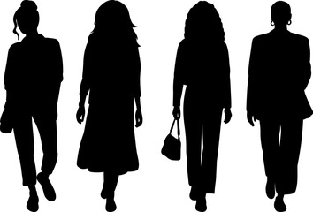 Silhouette, women walking, vector