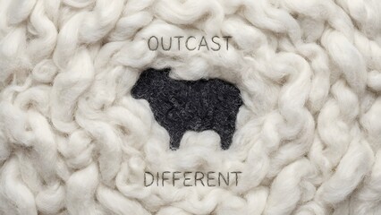 Black Sheep Standing Out in White Flock.