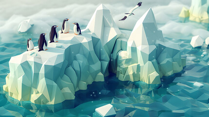 3d Isometric low poly clay style iceberg island