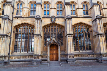 Obraz premium Ornate façade of a historic college building at the University of Oxford, Oxford, England, United Kingdom. 09.09.2025