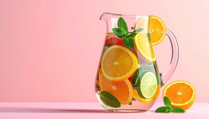 Refreshing infused water in a clear pitcher with citrus and mint