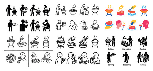 Naklejka premium Grilling icons: cooking and barbecue fun