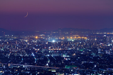 大阪平野夜景　明石海峡大橋遠望