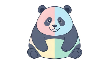 "Colorful Cartoon Panda &ndash; Pastel Quadrant Design with Black Ears and Limbs PNG