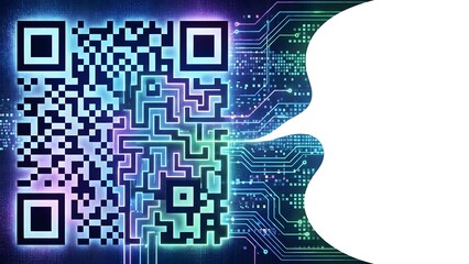 Futuristic QR Code with Circuit Board Background.