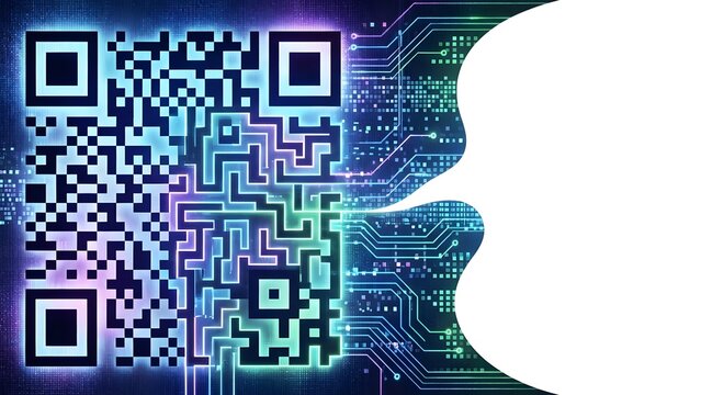 Futuristic QR Code with Circuit Board Background. - Powered by Adobe