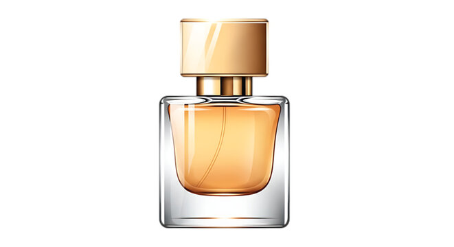 Elegant glass perfume bottle with golden cap, evoking luxury and sophistication