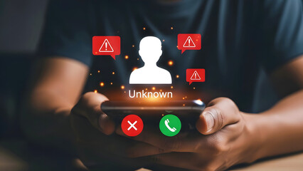 Unknown caller on mobile phone screen with icons
