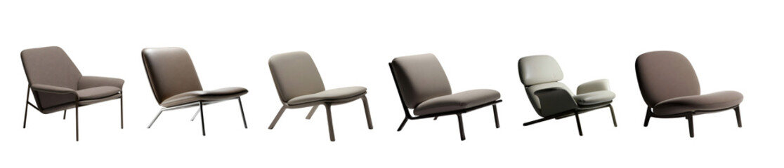 Obraz premium Modern chairs in a row, a study in minimalist design. Clean lines and neutral tones create a visual rhythm. png transparent background