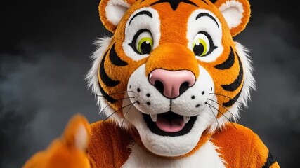 Smiling tiger mascot giving clear thumbs up approval gesture.