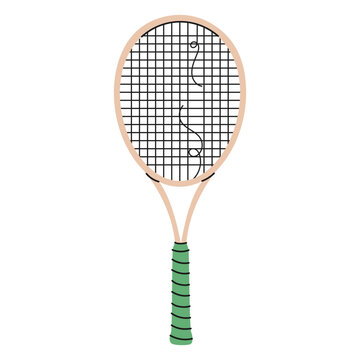 Hand-drawn tennis racket with a broken string.Ideal for sports graphics, creative projects and designs.Colorful Racket icon.Vector illustration isolated on white background.EPS 10