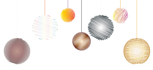 Colorful Striped Hanging Orbs Decor Set for Festive Interior and Modern Art.