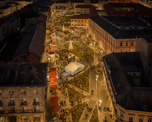 12.13.25. Debrecen, Hungary. Traditional christmas market in Kossuth ter downtown of the city. Holiday gifts, Hungarian foods, Hom made small things. Many toys for children.