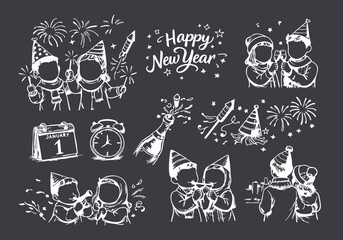 Chalkboard New Year's Eve Celebration Doodles