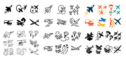 Obraz premium Diverse plane and helicopter icon collection