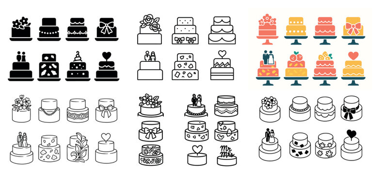 Variety of wedding cake designs and decorations