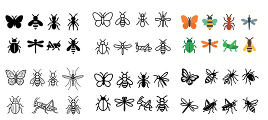 Fototapeta premium Insect icon collection: butterflies, bees, dragonflies