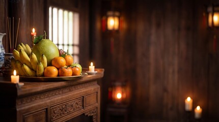 Traditional Five Fruit Tray On Altar