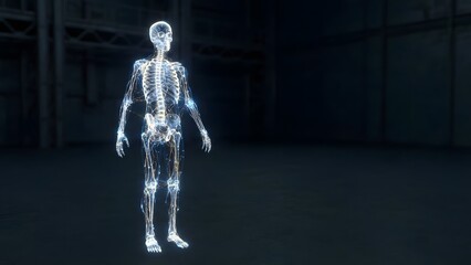 Glowing Human Body X-ray Dark Background.