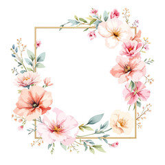 Floral Frame with Pink Flowers and Leaves Design