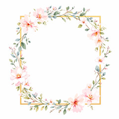 Vintage floral frame illustration featuring pink spring flowers and green leaves on a decorative nature border design vector