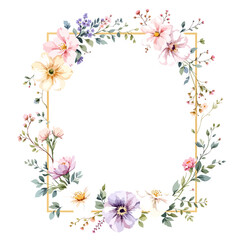 A colorful floral frame made of flowers and leaves creating a beautiful decorative border for spring and summer designs