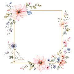 Fototapeta premium Vintage pink floral frame design featuring spring blossom daisies and green leaf elements on a decorative nature border vector illustration