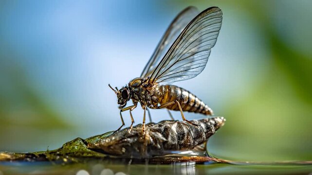 Mayfly Insect Emerges From Aquatic Nymph Stage