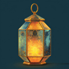 Glowing Ramadan Lantern with Geometric Glass Design
