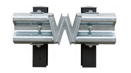 Wbeam guardrail section connector for road safety barrier isolated on transparent background