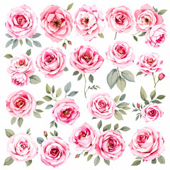 Clipart Wild flowers set, watercolor digital illustration.