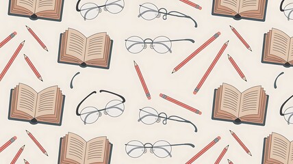 Vintage books and glasses pattern for educational designs
