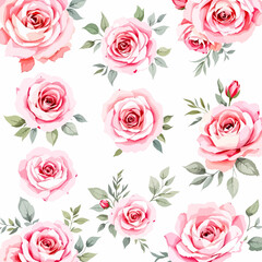Seamless vintage floral vector pattern featuring pink roses and green leaves for a romantic wedding wallpaper or nature-inspired decoration