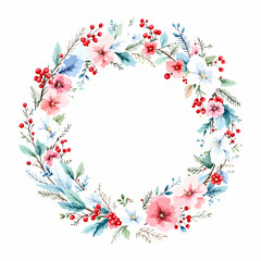 A pink floral frame with spring flowers and branches creating a soft decorative border