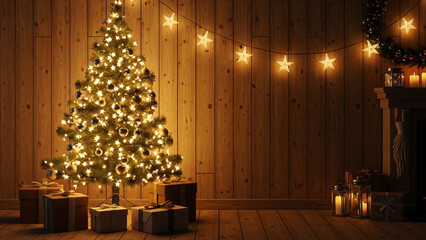 Christmas Tree with Gifts and Fairy Lights.