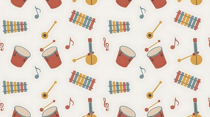 Vibrant musical instruments pattern with drums and xylophones for kids