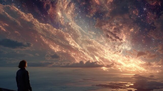 Beautiful Female Pilot Navigating Through Nebula