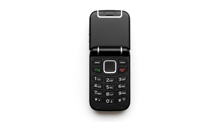 Classic Black Flip Phone Isolated on White Background