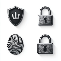Cyber Security Icons with Shield, Lock, and Fingerprint

