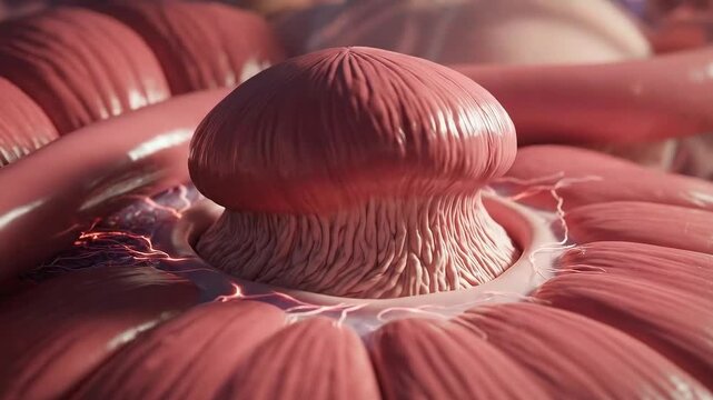 Anatomical Cgi Animation of Airway Blockage Featuring Esophagus and The Trachea Cartilage Rings in Light Pink Tones for Medical Visualization