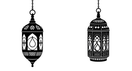 arabic lantern silhouette vector art, traditional islamic lighting illustration, ramadan kareem lamp silhouette, moroccan hanging lantern vector, arabic decor lantern silhouette, islamic ornament lamp © mrpixel