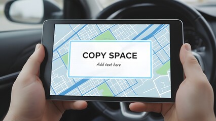 Person holding tablet with map display.