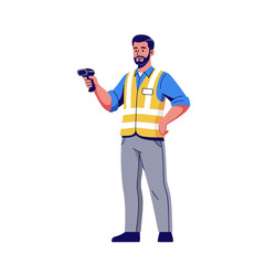 Warehouse worker with barcode scanner.