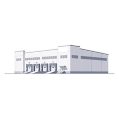 Industrial warehouse building exterior with loading docks.