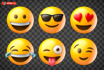 Vector realistic illustration of 3d emojis on a transparent background.